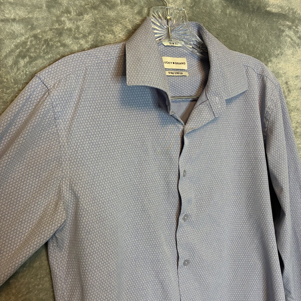 Lucky Brand Mens Printed Stretch Slim Fit Button Shirt S Geometric 4 Way Stretch